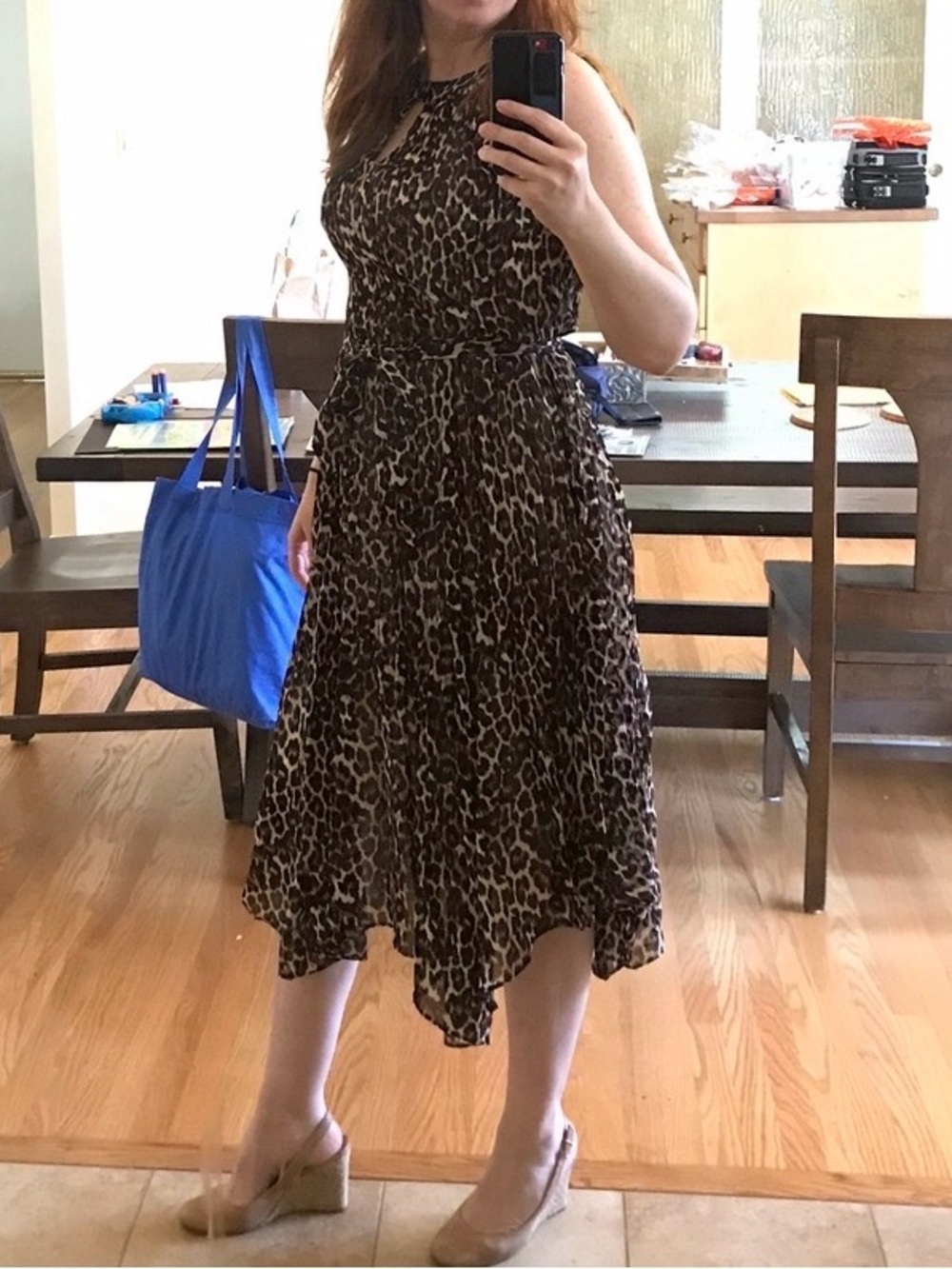Halter Neck Leopard Print Midi Dress - Black & Brown